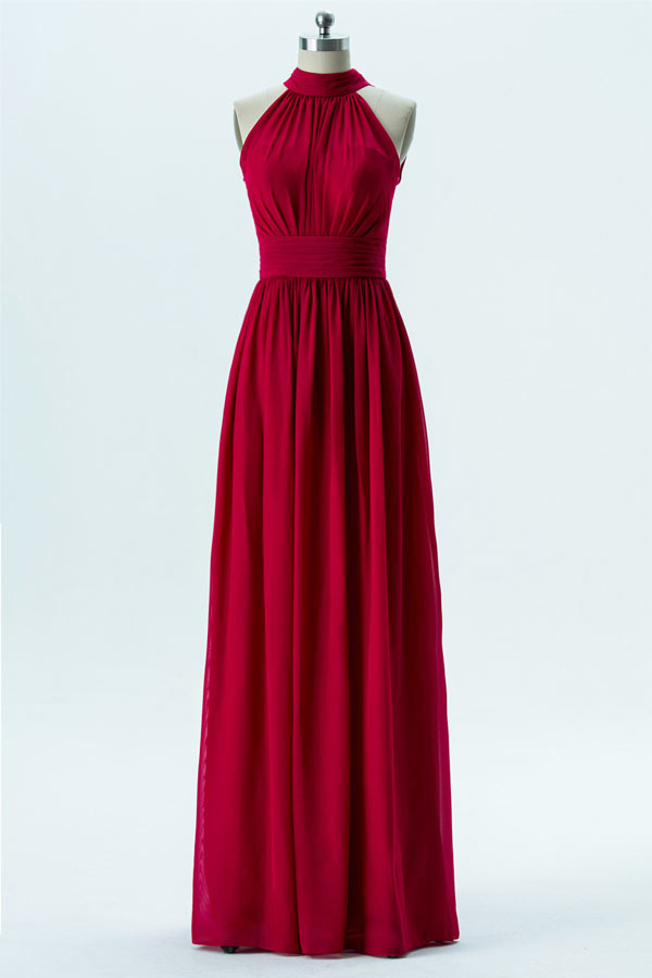 Robe bordeaux rouge longue pour cérémonie mariage en mousseline