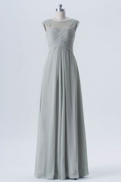 Robe grise longue pour cocktail de mariage encolure illusion