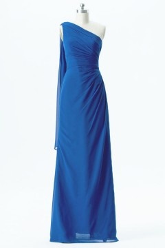 Robe bleu roi asymétrique longue pour mariage cortège à voilage