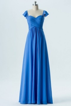 Robe cocktail de mariage bleu longue avec mancheron