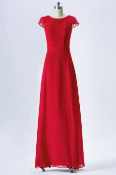 Robe de gala rouge longue à haut dentelle recouverte