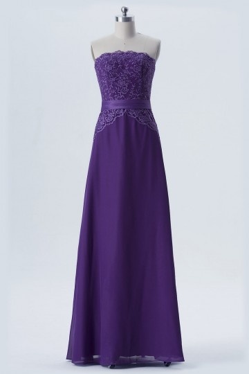 robe de soirée violette longue bustier dentelle recouverte