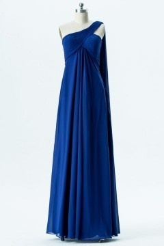 Robe de soirée bleu saphir longue asymétrique plissé