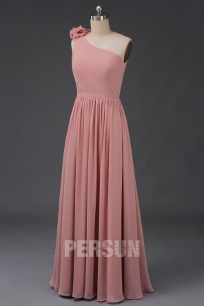 Robe rose pale mariage asymétrique orné de fleure faite à la main