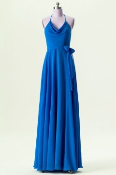 Tenue de soirée bleu pour demoiselles d'honneur col américain