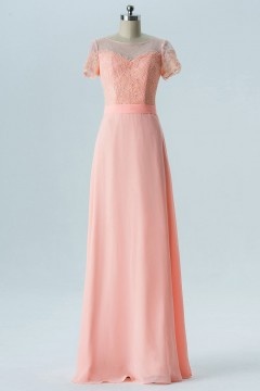 Robe de soirée saumon longue brodée avec manche courte