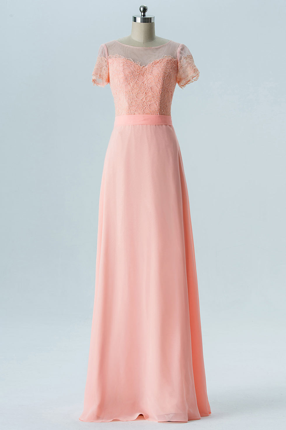 robe de soirée saumon longue avec manche courte