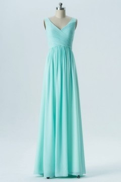 Robe de soirée verte turquoise longue décolleté en V plissé pour mariage