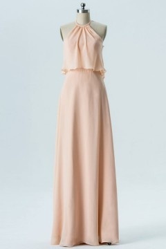 Robe de soirée longue pour aller à un mariage col américaine avec voilage