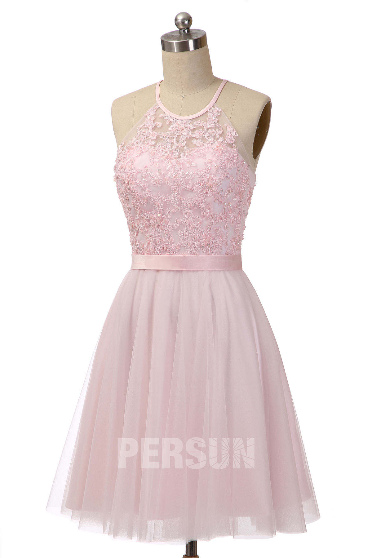 Robe cocktail de mariage grise foncé festonnée & appliqué