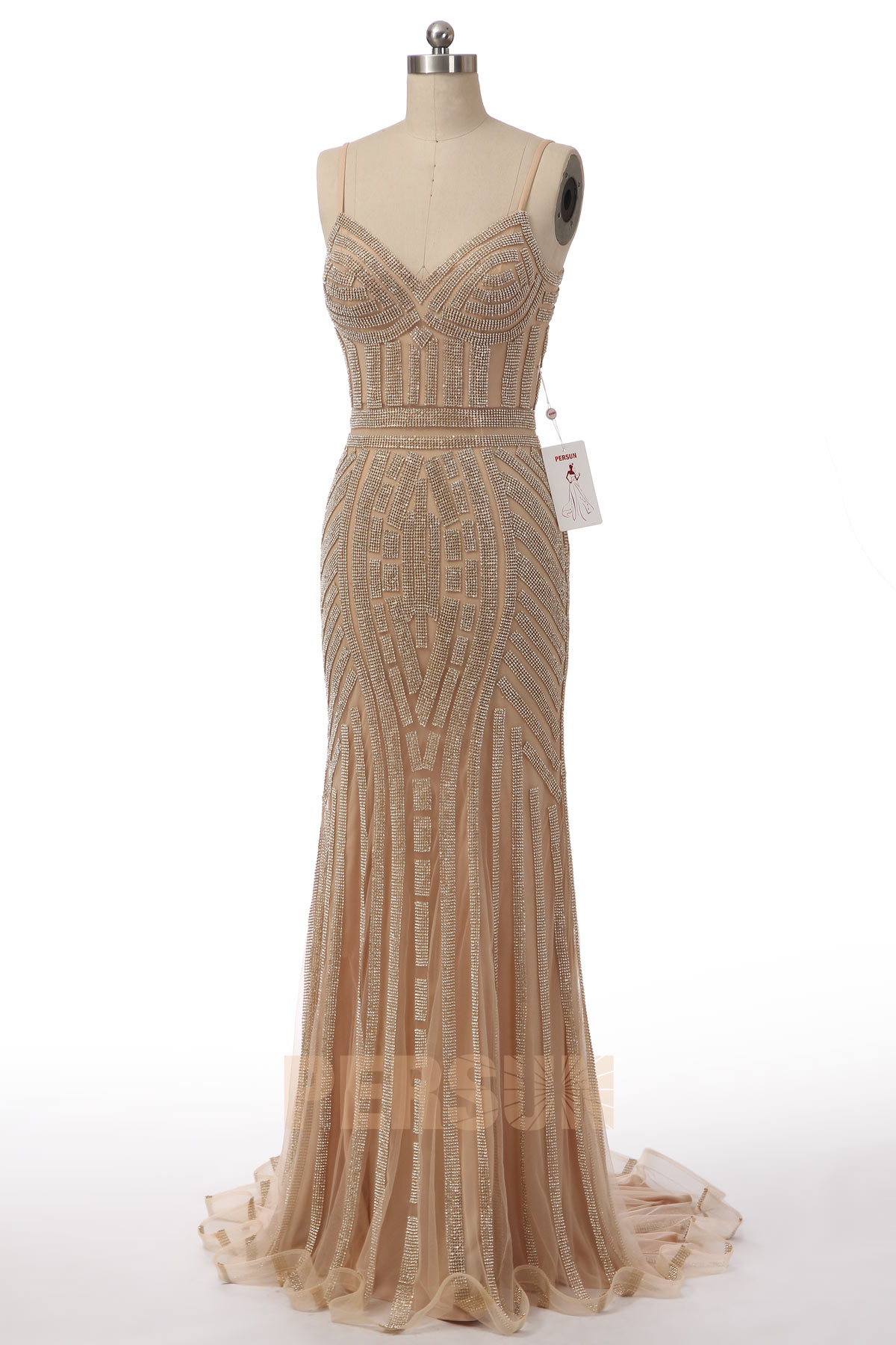 Robe de soirée fourreau longue col décolleté en V avec bretelle fine