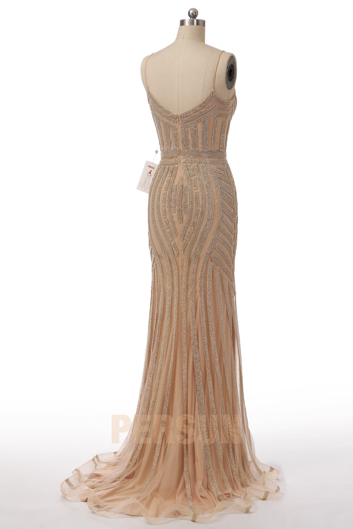 Robe de soirée fourreau longue col décolleté en V avec bretelle fine