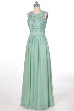 Robe cérémonie mariage longue vert jade à haut festonné