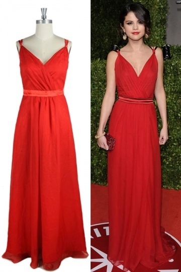 Robe soirée rouge de Selena Gomez longue sol