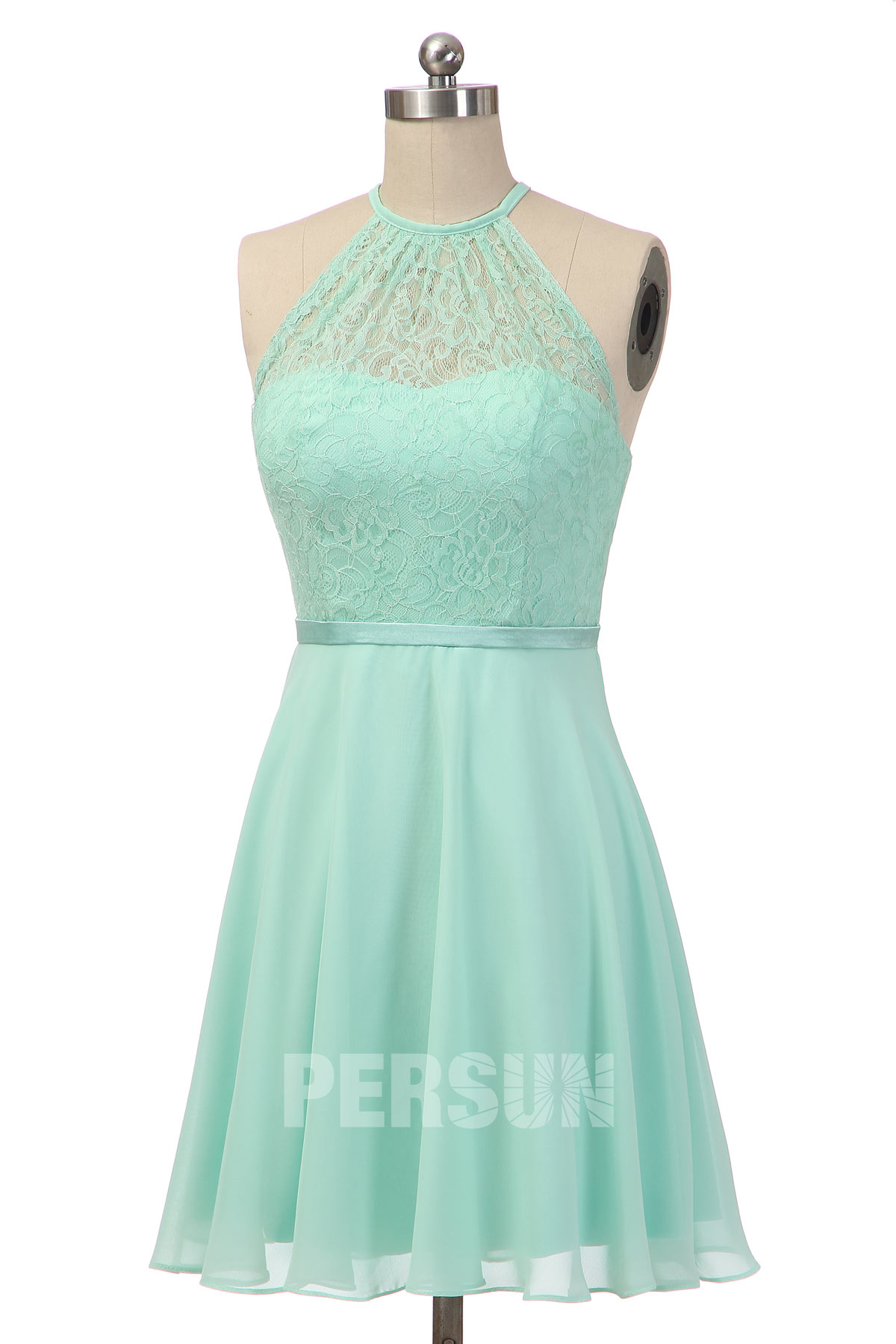 robe verte eau courte pour mariage haut en dentelle