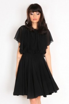 Robe noire cocktail de mariage à manche volante dos échancré