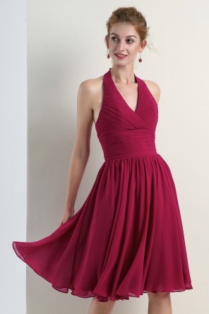 Simple petite robe cerise col halter empire pour cocktail mariage
