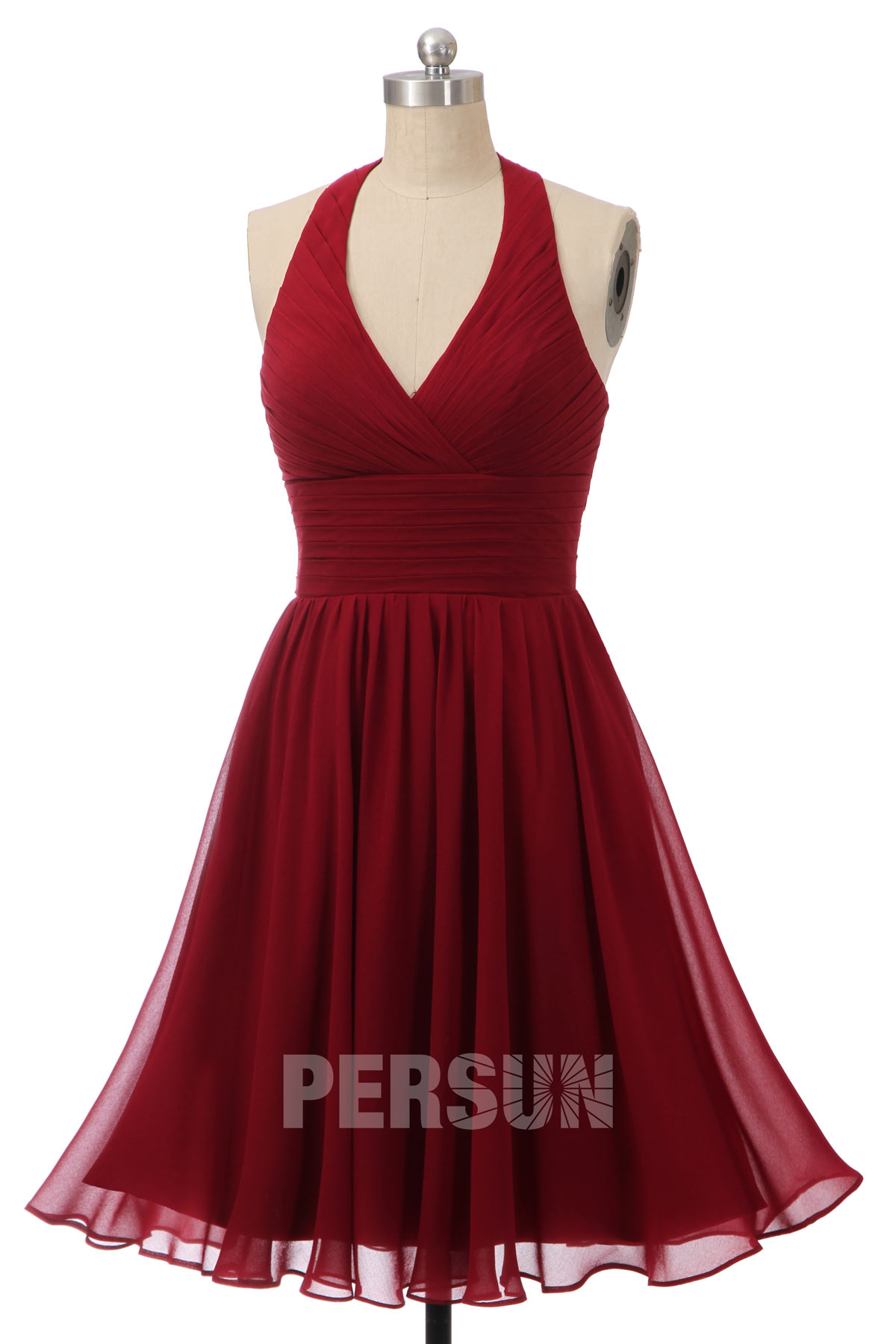 Simple petite robe cerise col halter empire pour cocktail mariage
