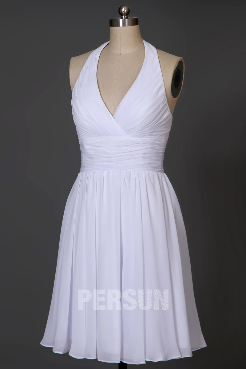 Simple petite robe cerise col halter empire pour cocktail mariage
