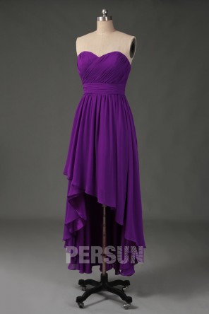 Robe de danse courte devant longue derrière violette bustier cœur