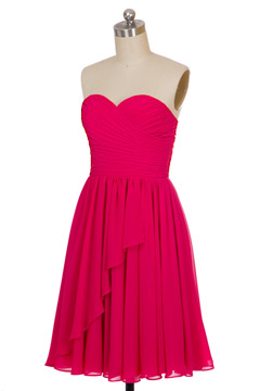 Robe fuchsia d'été bustier cœur plissé pour demoiselle d'honneur