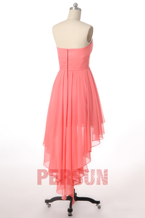 Robe corail pour bal bustier cœur courte devant longue derrière