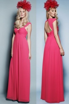 Robe de bal fuchsia empire dos découpé à bustier cœur mousseline