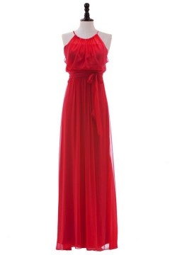 Robe rouge de concert col halter chic en mousseline