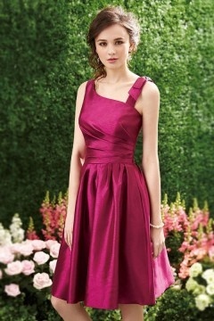 Robe de cocktail rose fuchsia asymétrique courte en taffetas