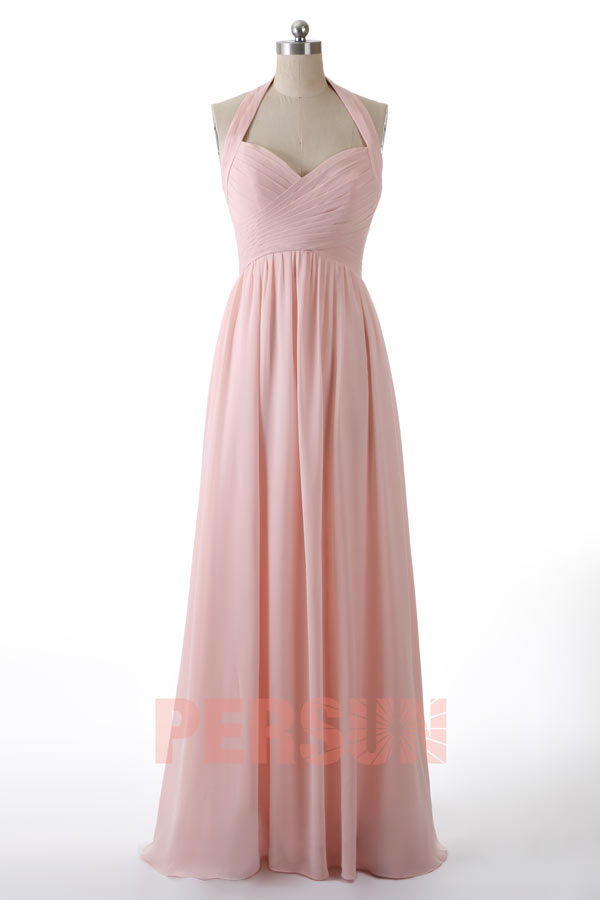 Magnifique robe rose pâle longue col halter pour demoiselle d'honneur