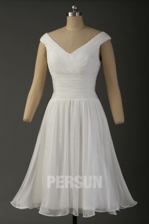 Robe cocktail blanche pour mariage style empire drapé