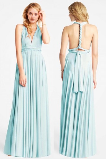 Robe de bal maxi vert d'eau dos nu décolleté V sexy