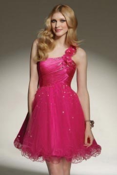 Robe de bal plissée courte asymétrique avec fleurs fait-main