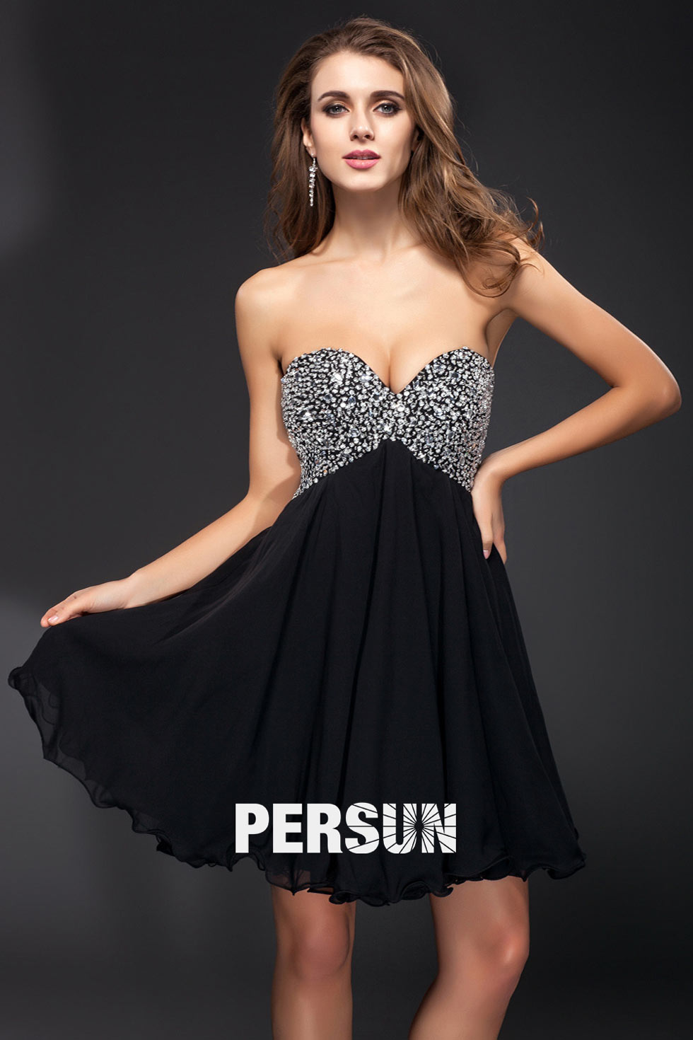 Robe bal bustier stras courte aux genoux