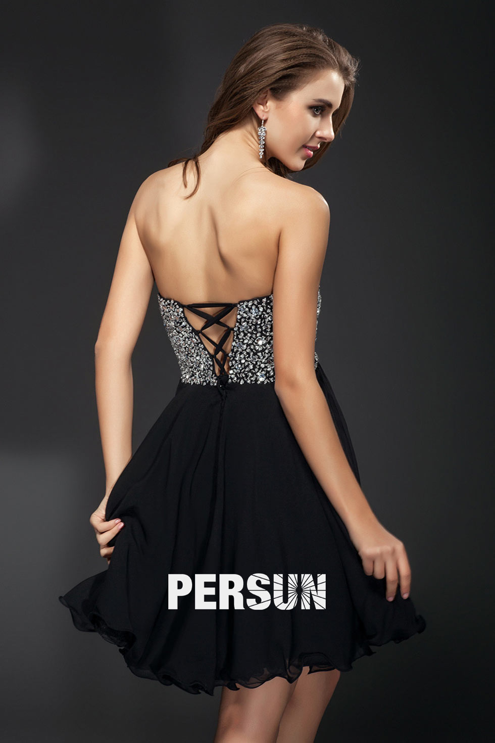 Robe bal bustier stras courte aux genoux