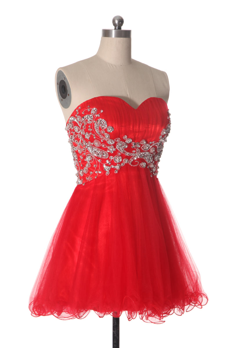 Robe tutu rouge bustier brodée en tulle