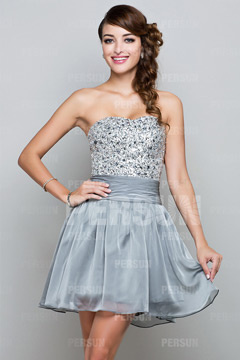 Robe cocktail bustier courte à paillettes