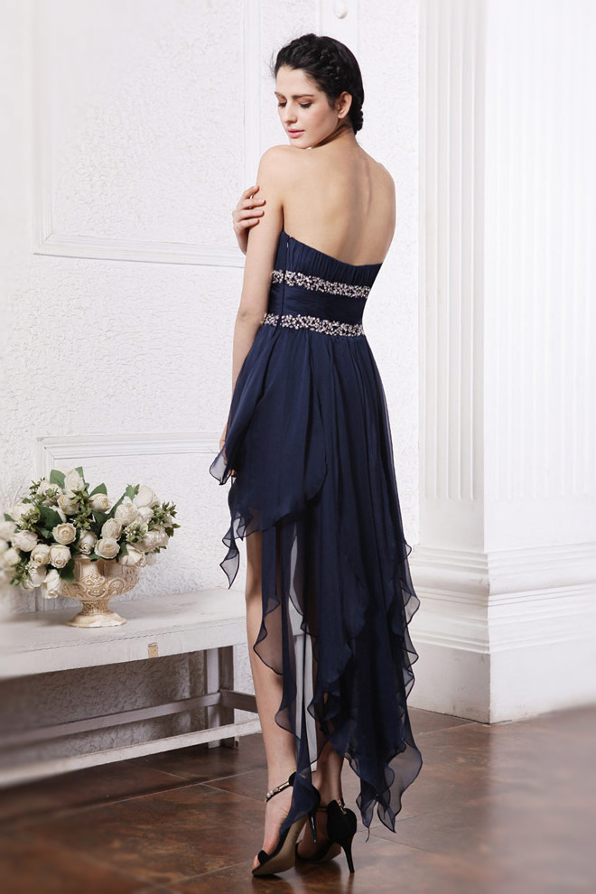 Robe cocktail plissée stras courte devant longue derrière