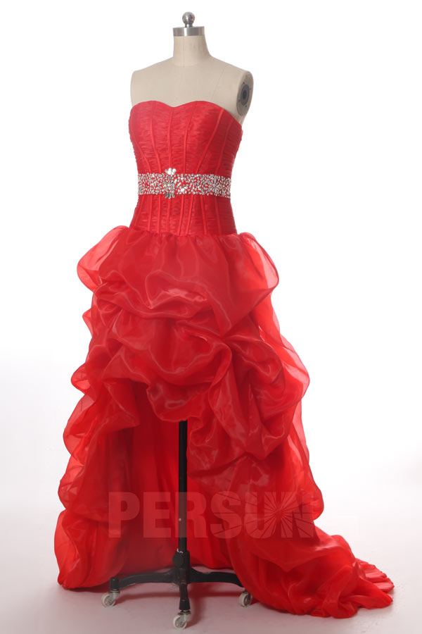 Robe bal bustier en organza courte devant longue derrière stras