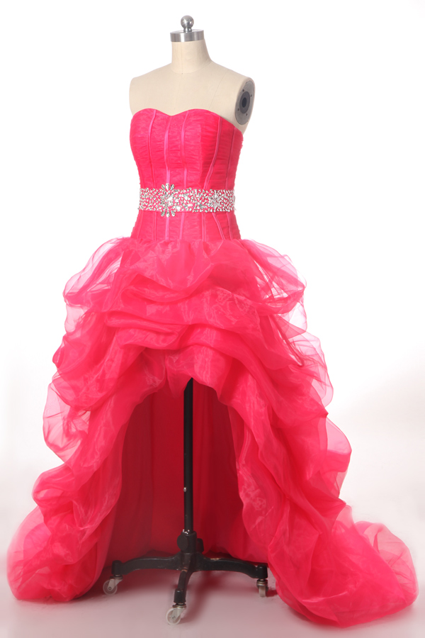 Robe bal bustier en organza courte devant longue derrière stras