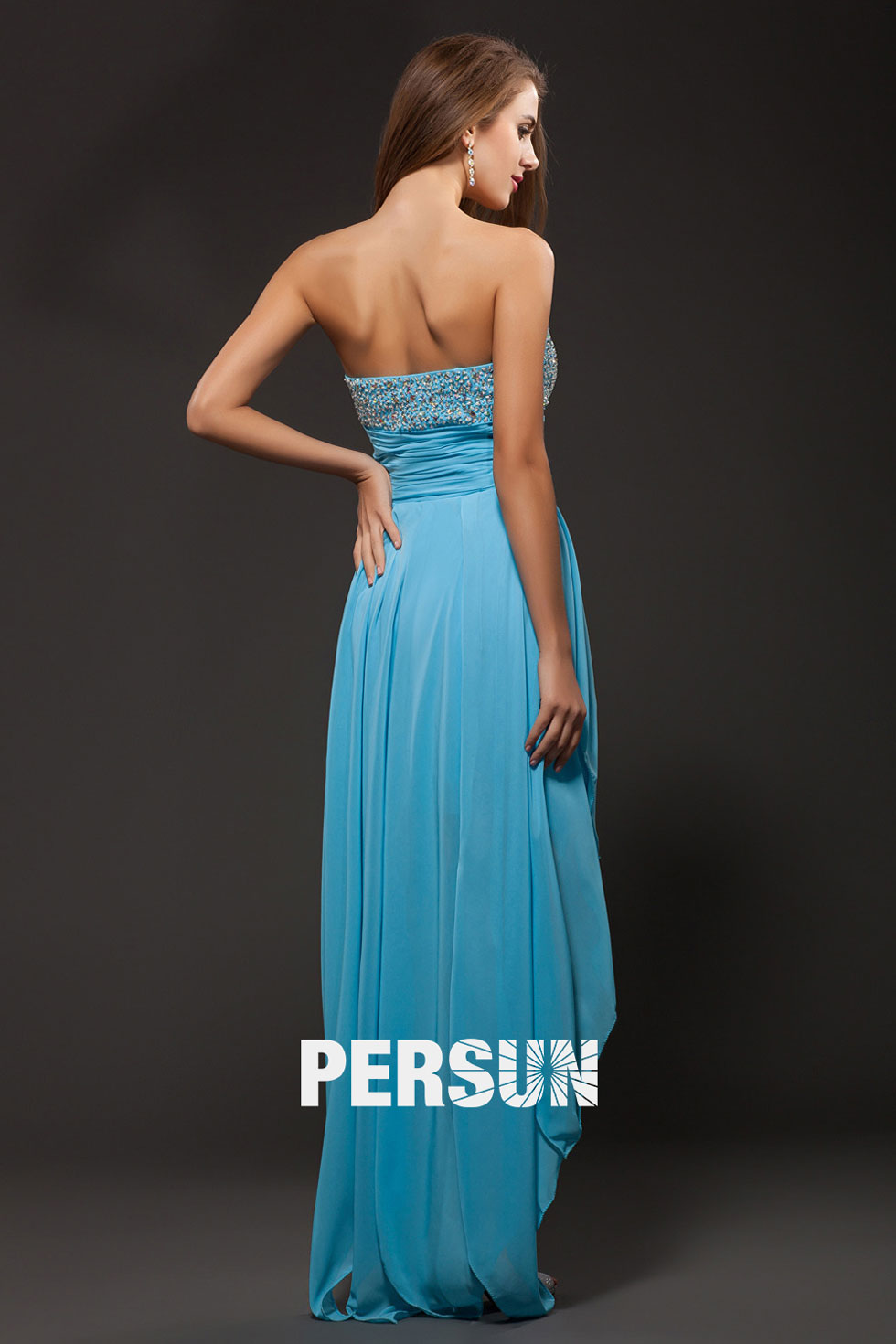 Robe bal bustier stras courte devant et longue derrière
