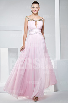 Robe cérémonie rose empire fluide poitrine découpe