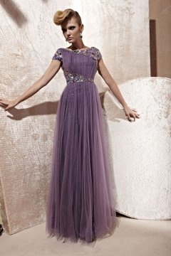 Robe luxe en tulle avec rhinestone longue au sol
