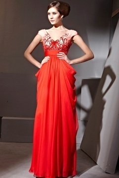 Robe soirée rouge empire stras à col V