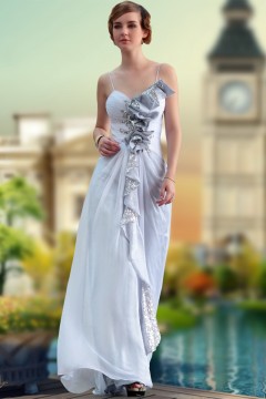 Robe de gala longue grise orné de paillettes & fleurs