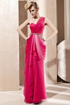 Robe soirée fuchsia asymétrique ceinture tissé longue sol