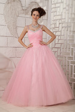 Robe bal longue en Tulle avec bretelles bijoutées
