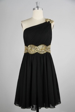 Robe de cocktail mariage encolure asymétrique & taille cintrée