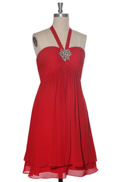 Robe cocktail courte au genou avec bretelle tour du cou