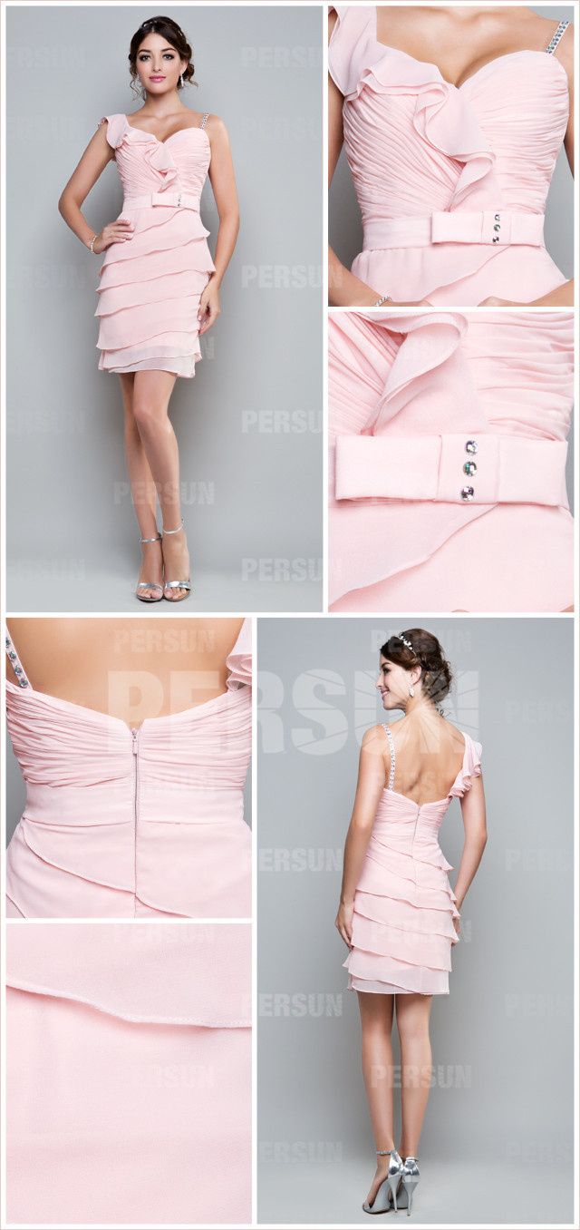 robe de cocktail pour mariage en mousseline rose